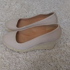J. Crew Beige Canvas Espadrille Wedge Flats
